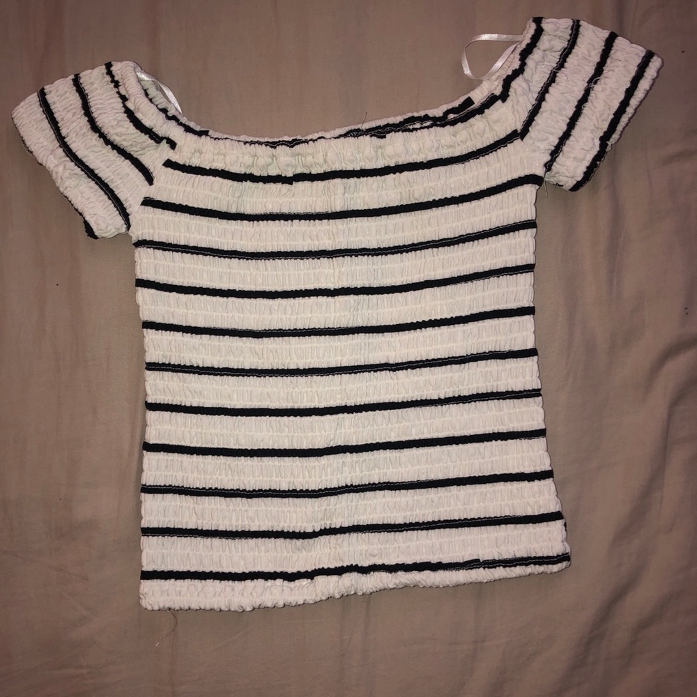 black and white smocked top